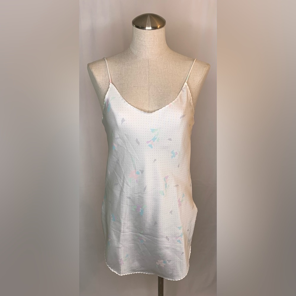 Vintage contemporary satin slip dress cream floral nightie chemise small 80s 90s